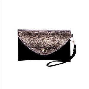 Black Vegan Leather Animal Print Wristlet Belt Bag
